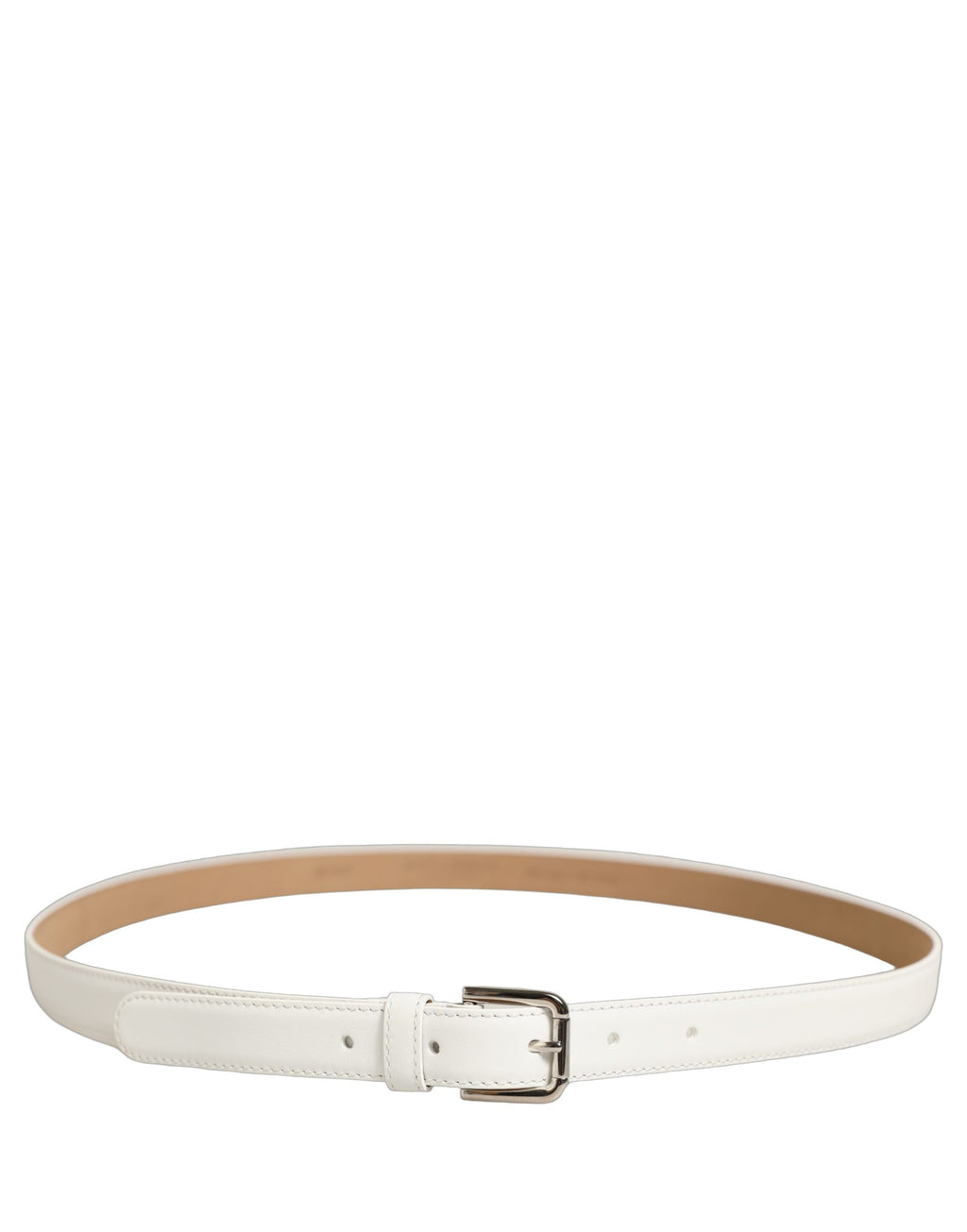 Dolce & Gabbana White Leather Belt – Silver Metal Buckle, 2 cm, Logo, L/90 cm, Italian
