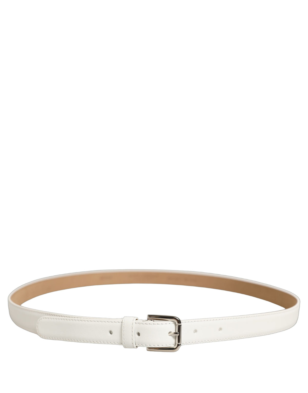 Dolce & Gabbana White Leather Belt – Silver Metal Buckle, 2 cm, Logo, L/90 cm, Italian