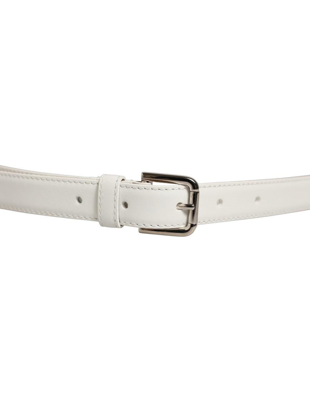 Dolce & Gabbana White Leather Belt – Silver Metal Buckle, 2 cm, Logo, L/90 cm, Italian