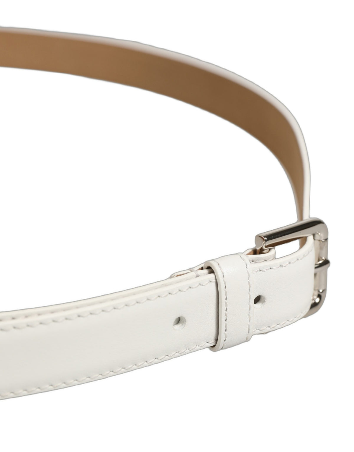 Dolce & Gabbana White Leather Belt – Silver Metal Buckle, 2 cm, Logo, L/90 cm, Italian