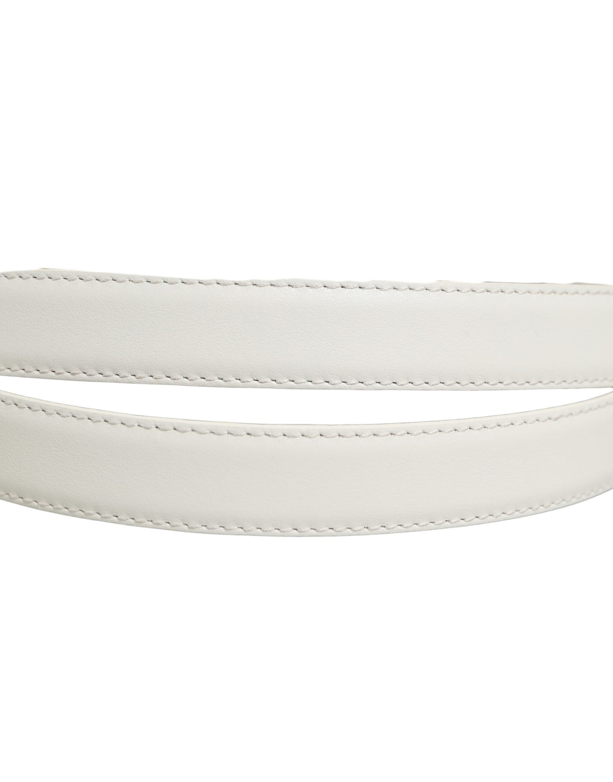 Dolce & Gabbana White Leather Belt – Silver Metal Buckle, 2 cm, Logo, L/90 cm, Italian