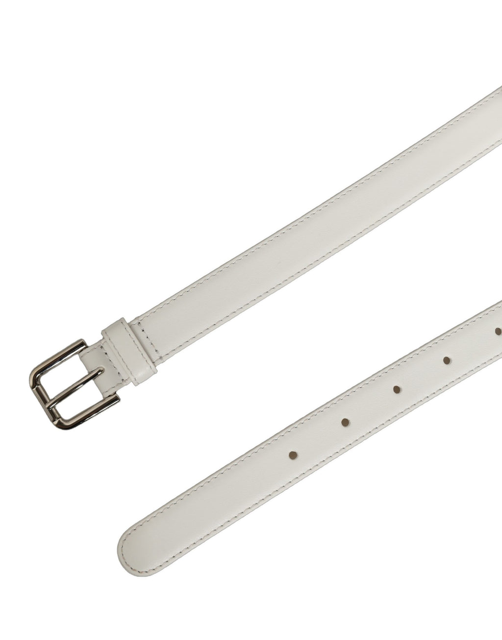 Dolce & Gabbana White Leather Belt – Silver Metal Buckle, 2 cm, Logo, L/90 cm, Italian