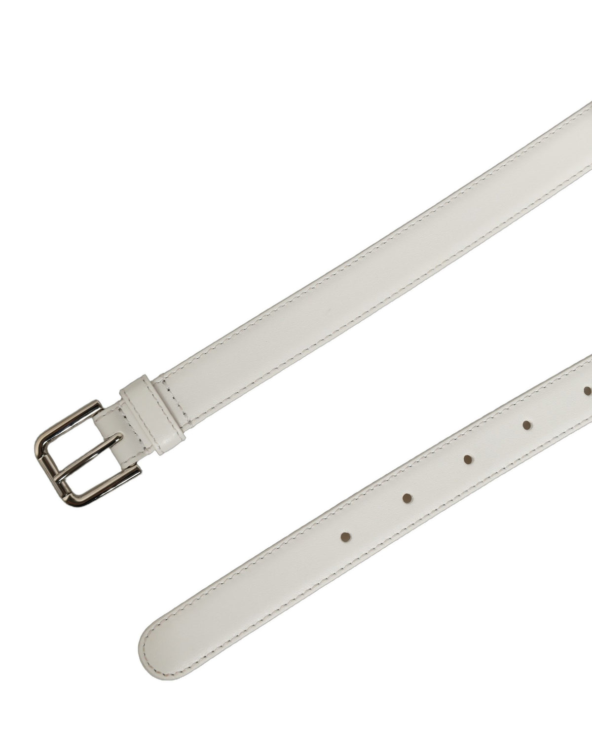 Dolce & Gabbana White Leather Belt – Silver Metal Buckle, 2 cm, Logo, L/90 cm, Italian