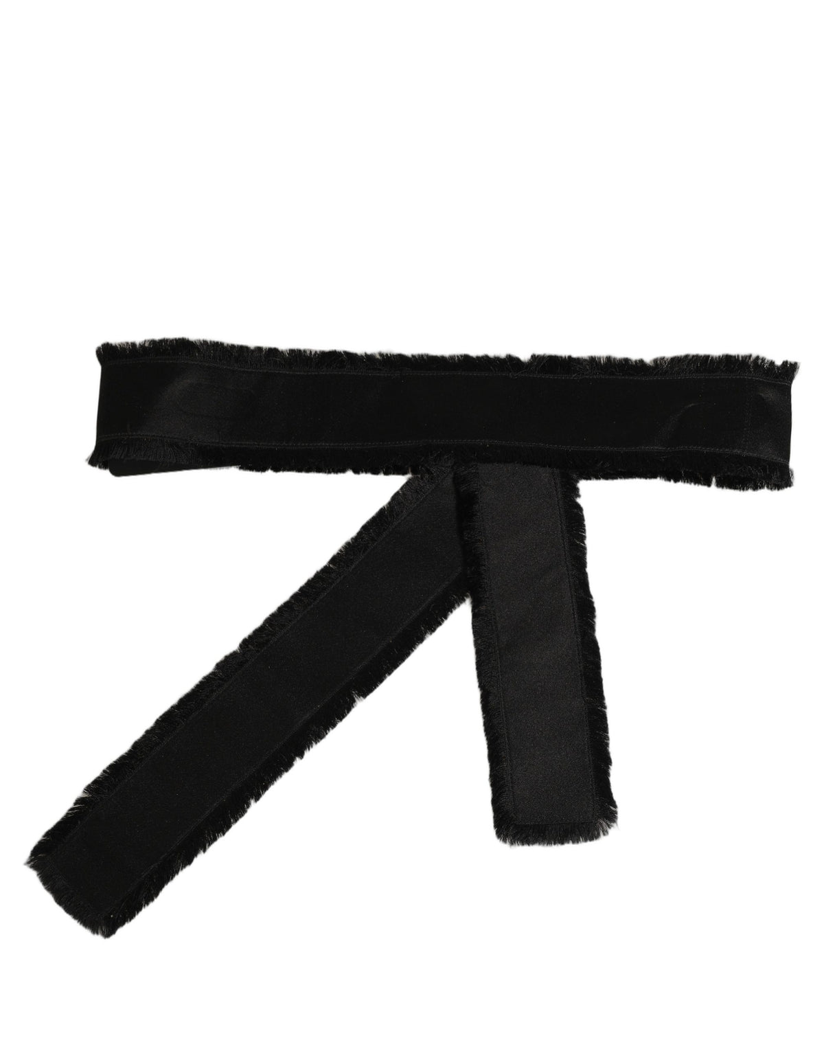 Dolce & Gabbana Black Velvet Tie Belt - 6 cm, 60% Cotton 40% Acetate, Fringed, Italian