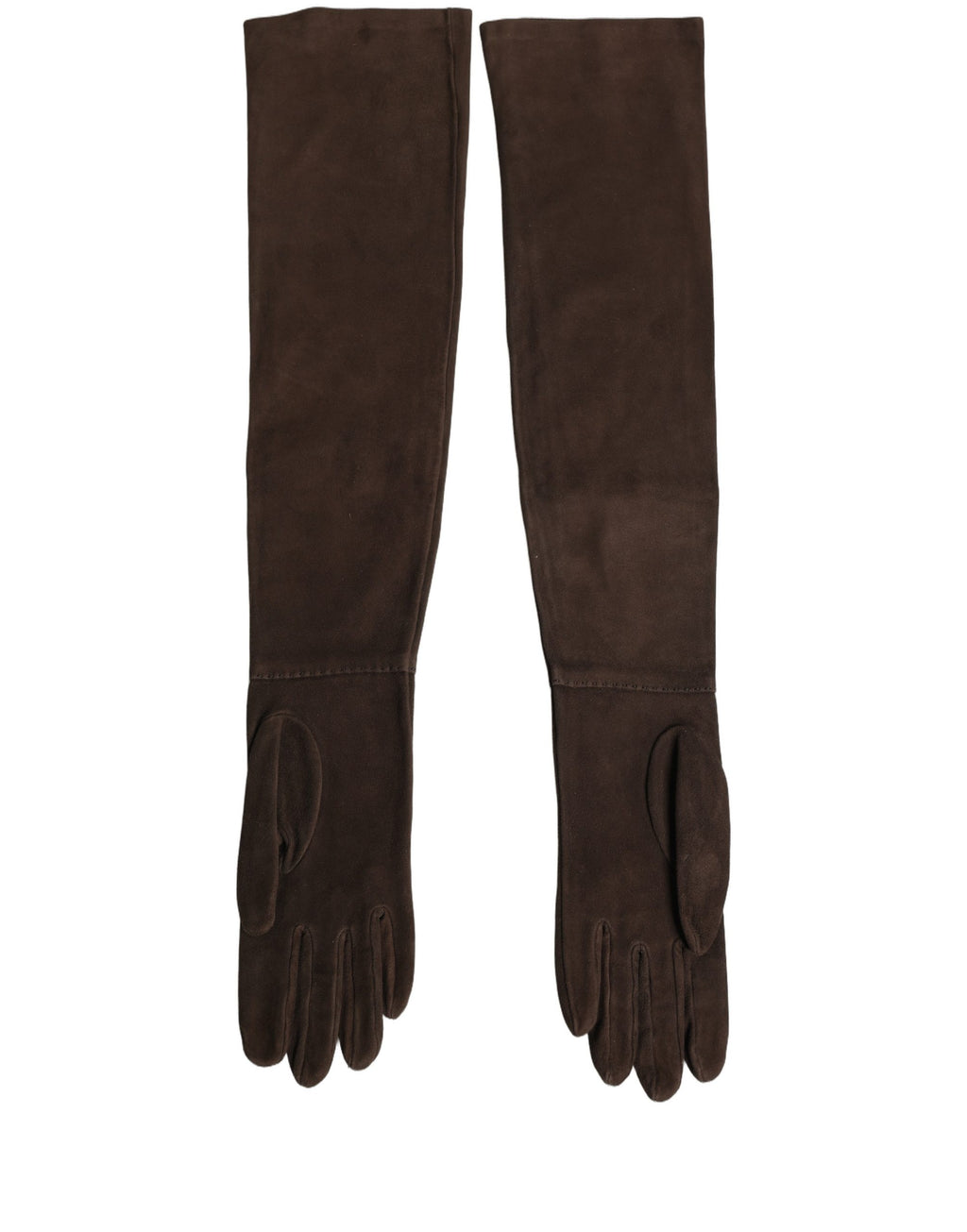 Dolce & Gabbana Brown Genuine Suede Elbow-Length Gloves – Logo, Italian