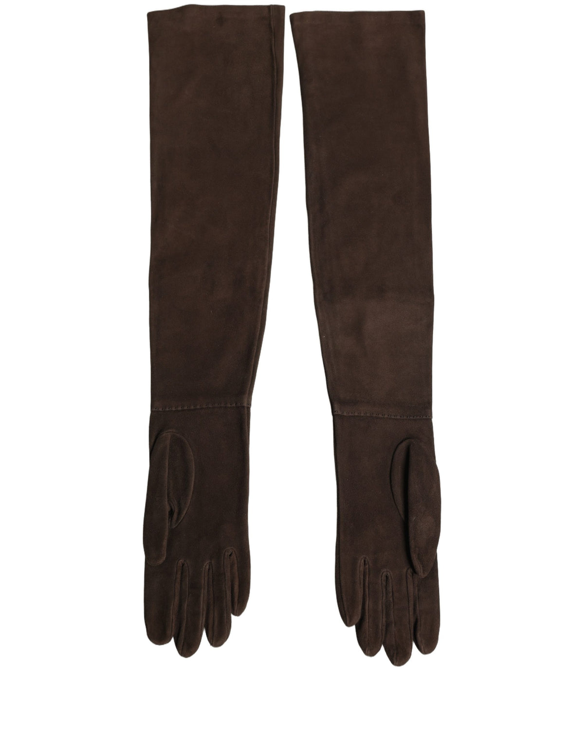 Dolce & Gabbana Brown Genuine Suede Elbow-Length Gloves – Logo, Italian