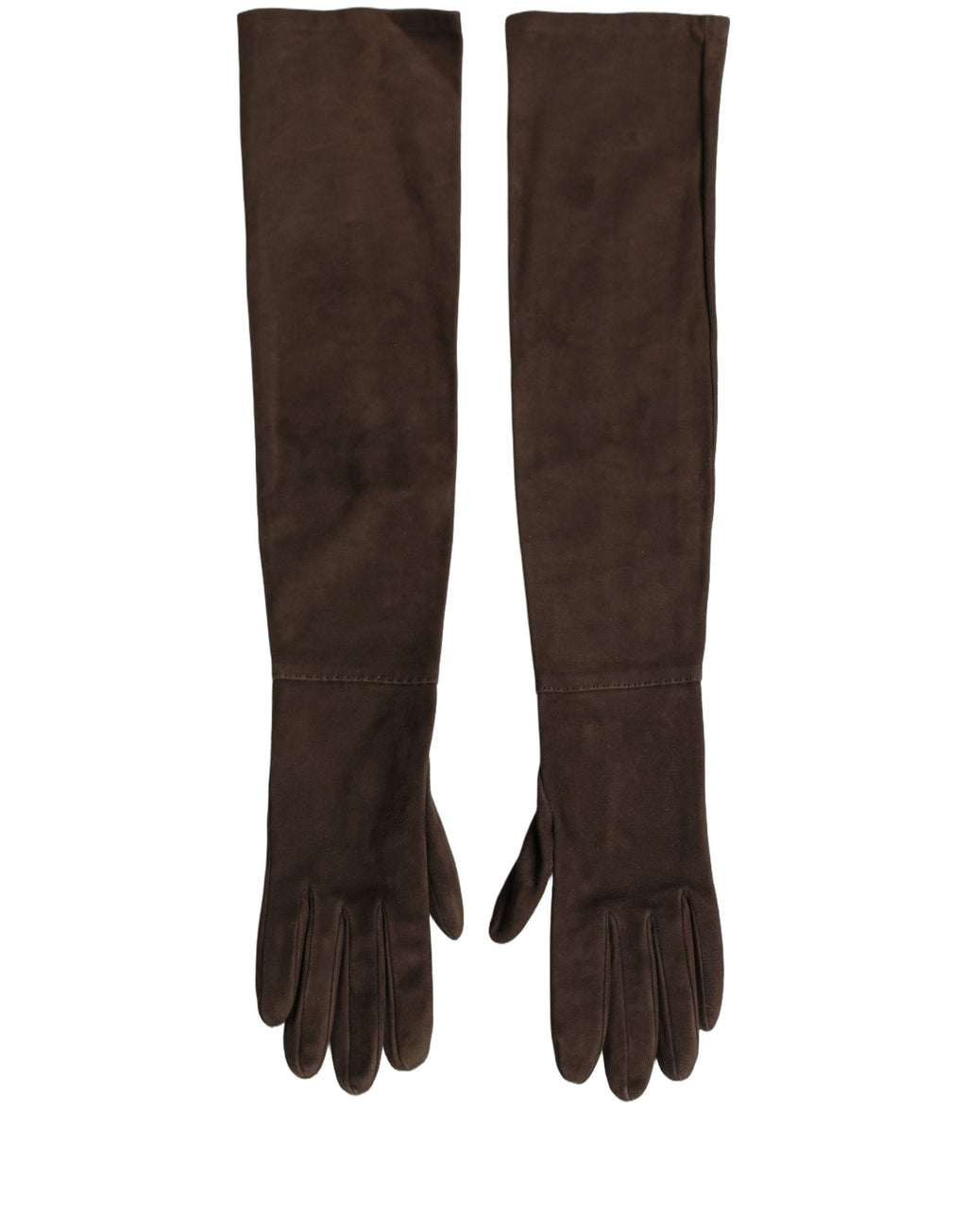 Dolce & Gabbana Brown Genuine Suede Elbow-Length Gloves – Logo, Italian