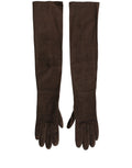 Dolce & Gabbana Brown Genuine Suede Elbow-Length Gloves – Logo, Italian