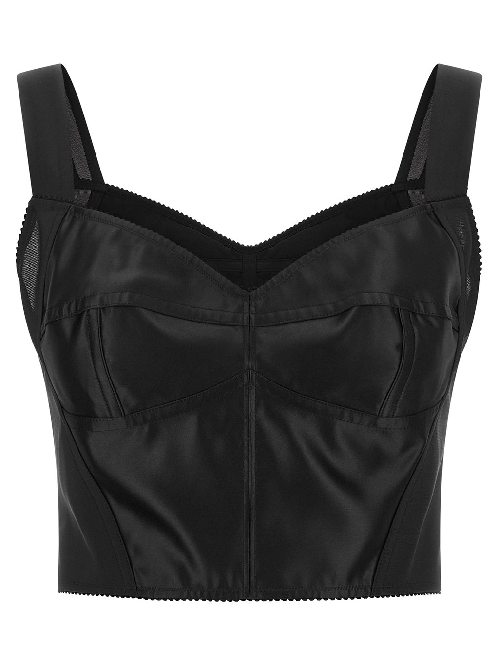 Dolce & Gabbana Black 60% Polyamide Satin Bustier Top – Sweetheart Neckline, Picot Edge, Silver Zip, Italian