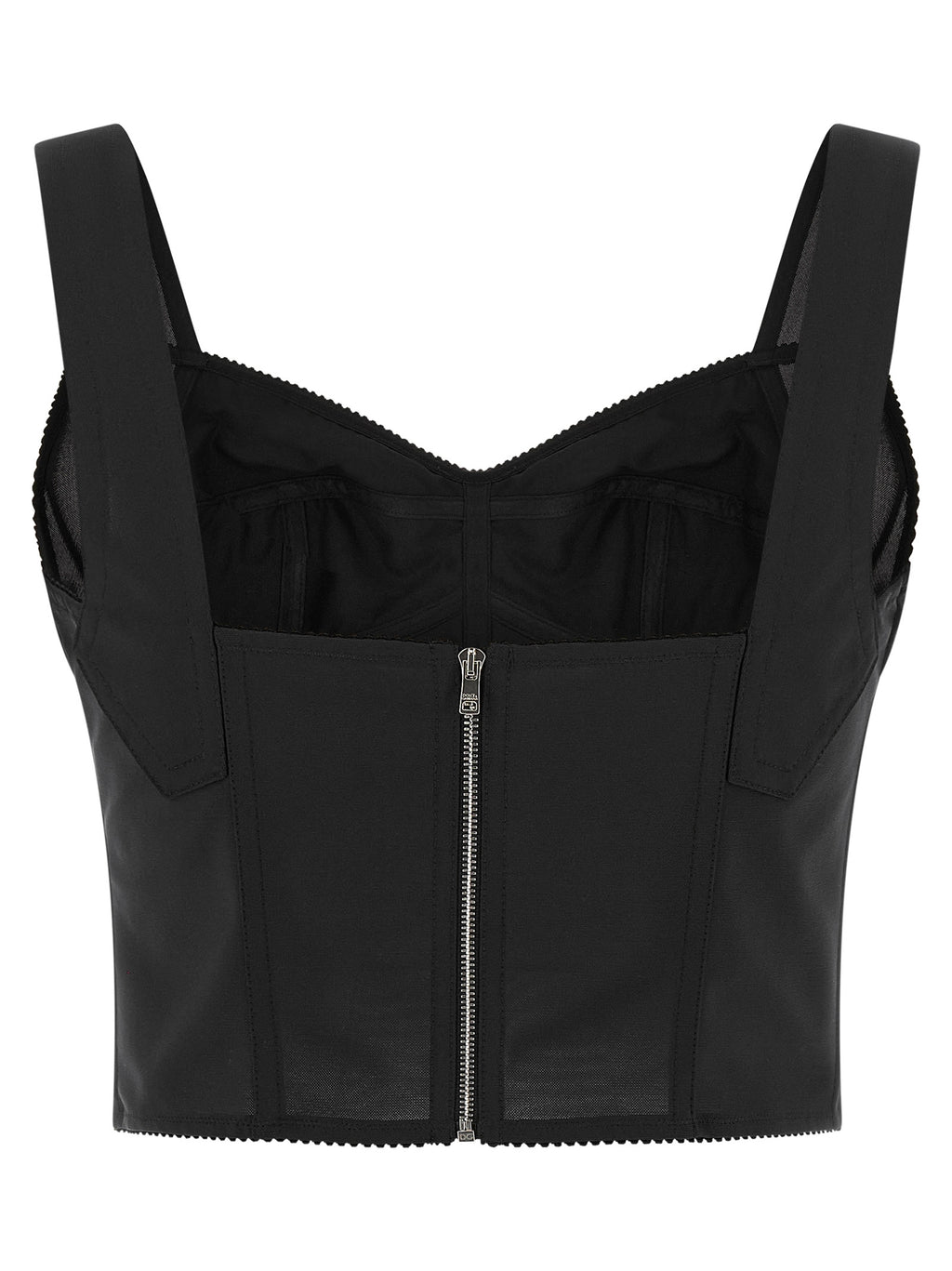Dolce & Gabbana Black 60% Polyamide Satin Bustier Top – Sweetheart Neckline, Picot Edge, Silver Zip, Italian