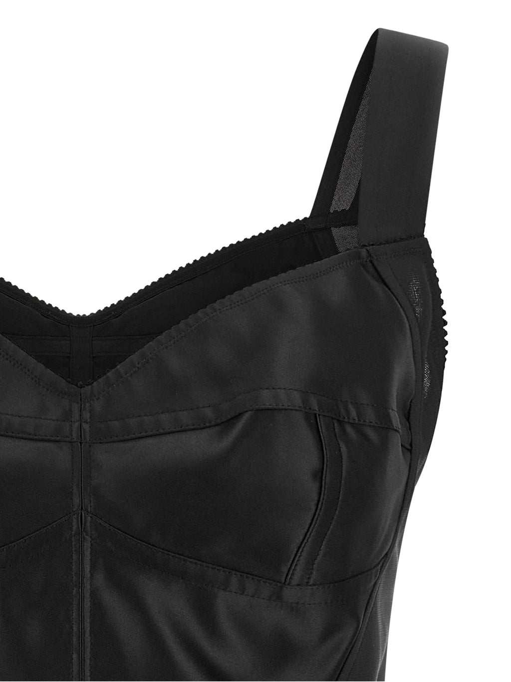 Dolce & Gabbana Black 60% Polyamide Satin Bustier Top – Sweetheart Neckline, Picot Edge, Silver Zip, Italian