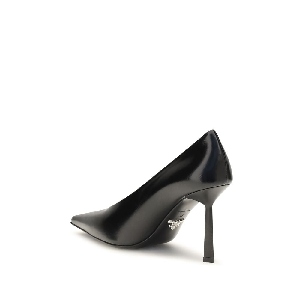 Prada Black Goatskin High-Heel Pumps – Embossed Logo, Leather Sole, AW26, Italian