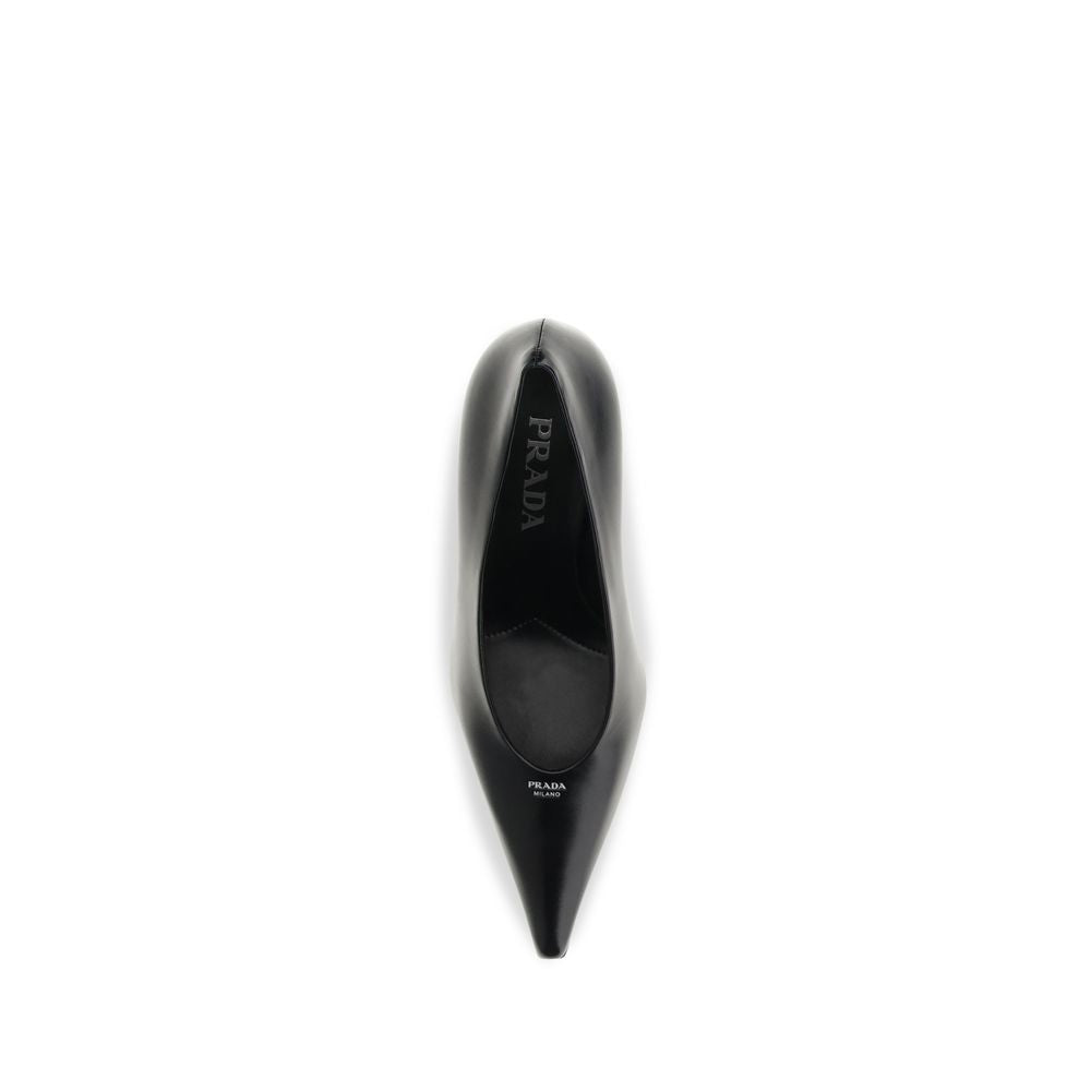 Prada Black Goatskin High-Heel Pumps – Embossed Logo, Leather Sole, AW26, Italian