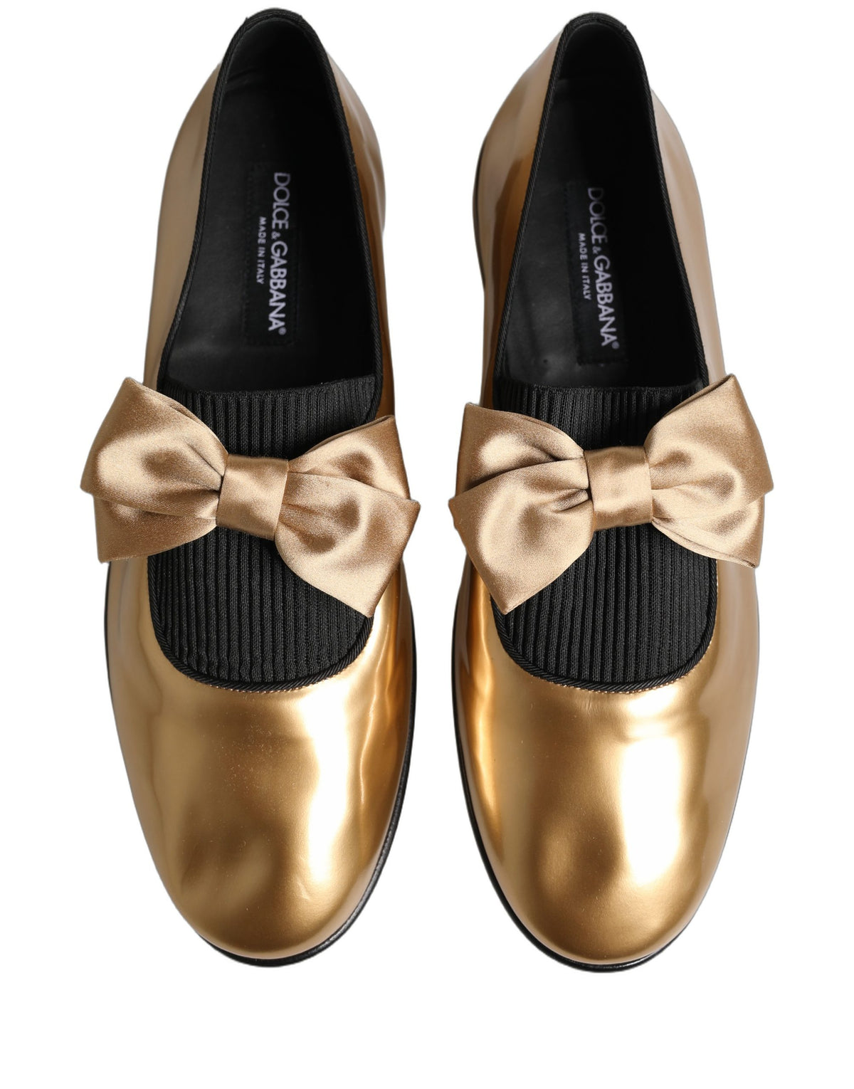 Dolce & Gabbana Gold Metallic Leather Flat Loafers - Logo, Italian