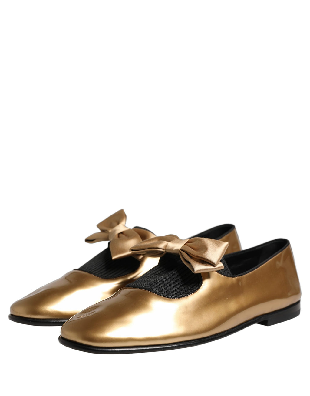 Dolce & Gabbana Gold Metallic Leather Flat Loafers - Logo, Italian