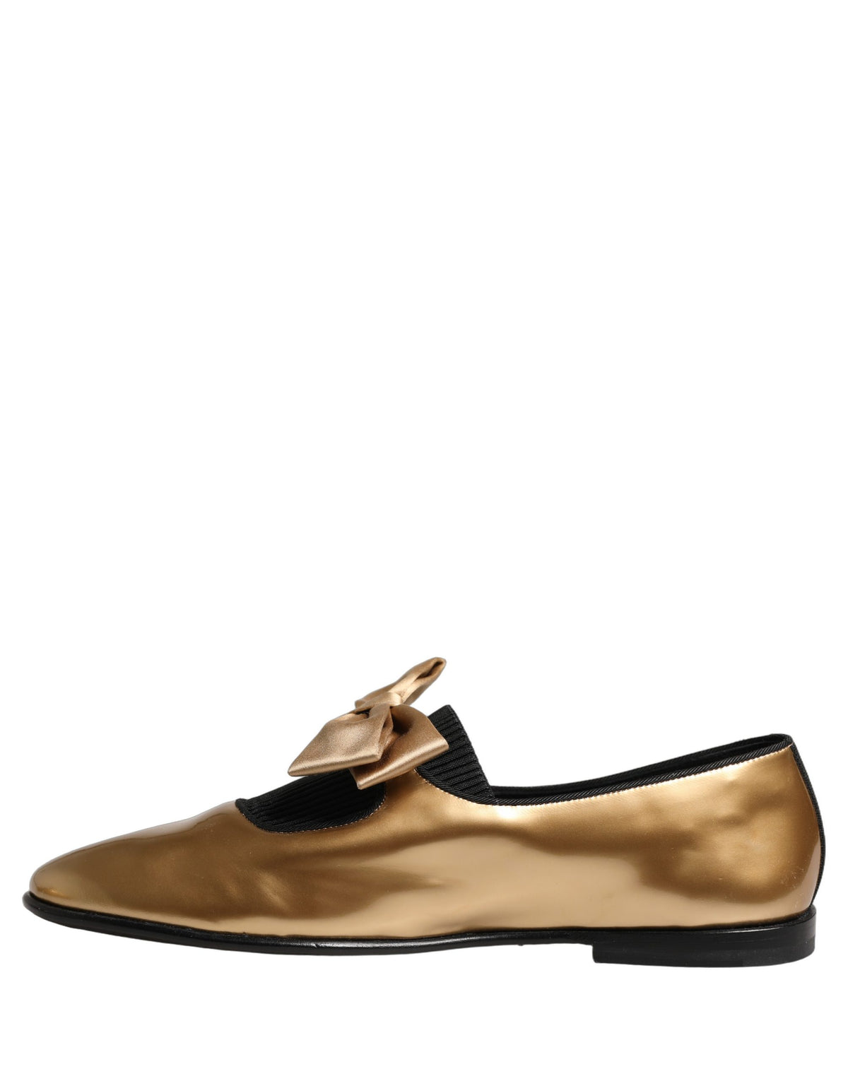 Dolce & Gabbana Gold Metallic Leather Flat Loafers - Logo, Italian