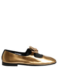 Dolce & Gabbana Gold Metallic Leather Flat Loafers - Logo, Italian