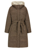 Brunello Cucinelli Brown 70% Virgin Wool Quilted Down Jacket – Removable Fur Hood, Belt, Concealed Closure, Italian
