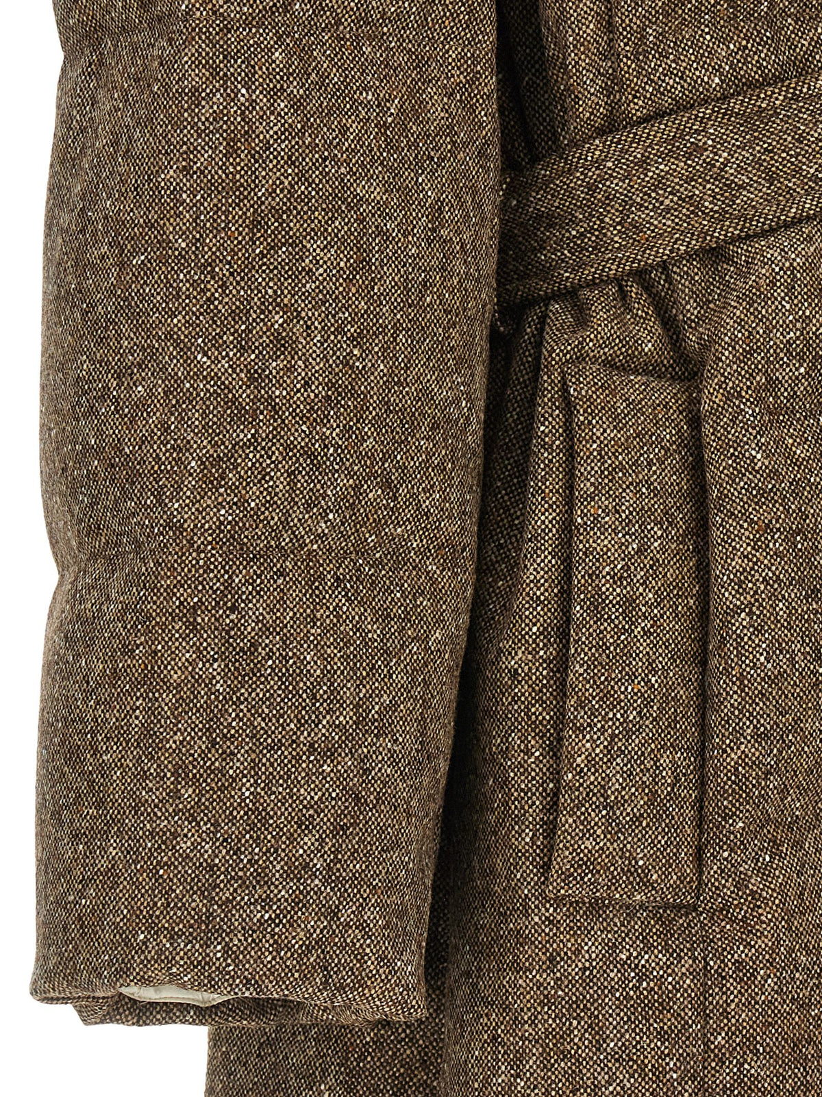 Brunello Cucinelli Brown 70% Virgin Wool Quilted Down Jacket – Removable Fur Hood, Belt, Concealed Closure, Italian