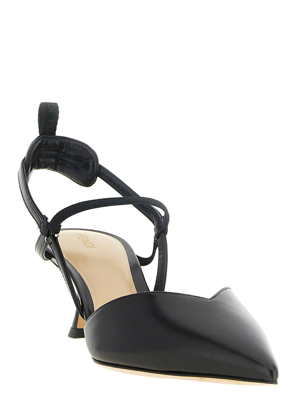 Fendi Black Calfskin 'Colibrì' Slingback Pump – Pointed Toe, Crossed Straps, Sculptural Heel, Italy