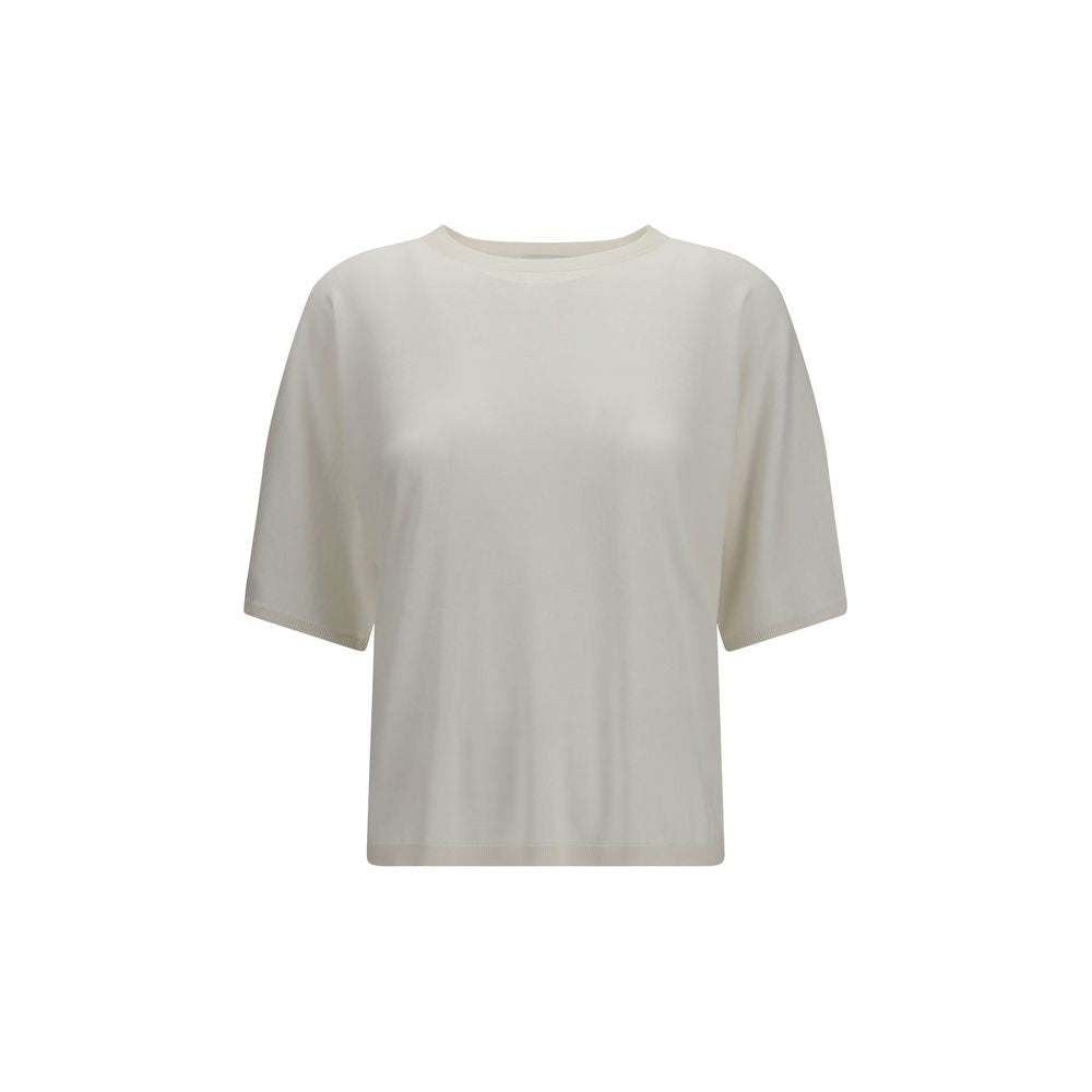 Brunello Cucinelli White 70% Cashmere-Silk Short-Sleeve Sweater – Crew Neck, Manokkas, AW26, Italian