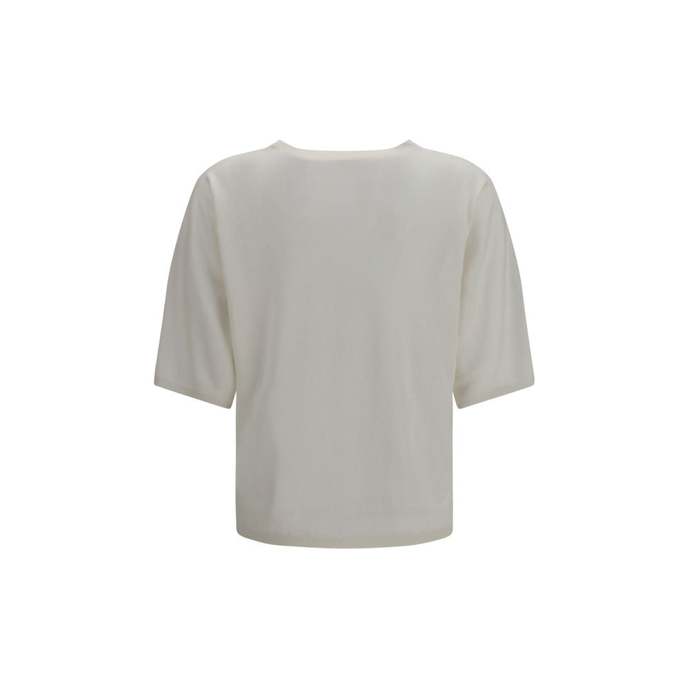 Brunello Cucinelli White 70% Cashmere-Silk Short-Sleeve Sweater – Crew Neck, Manokkas, AW26, Italian