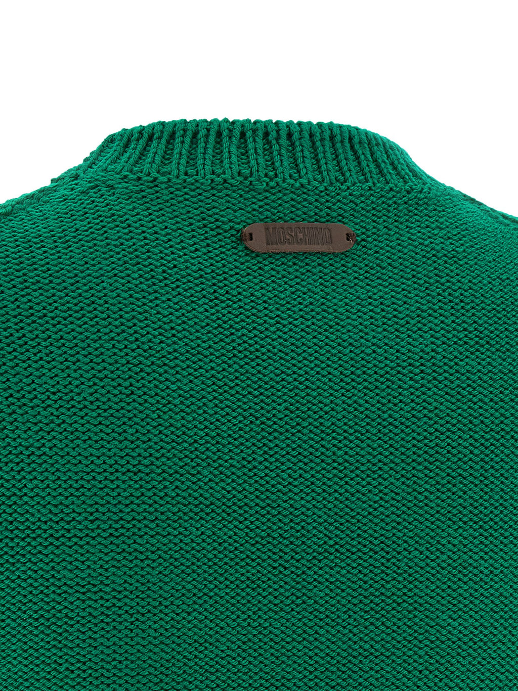 Moschino Two-Tone 100% Virgin Wool Oversized Sweater – Lamb Graphic, Contrast Elbow Patch, Leather Logo, Romania