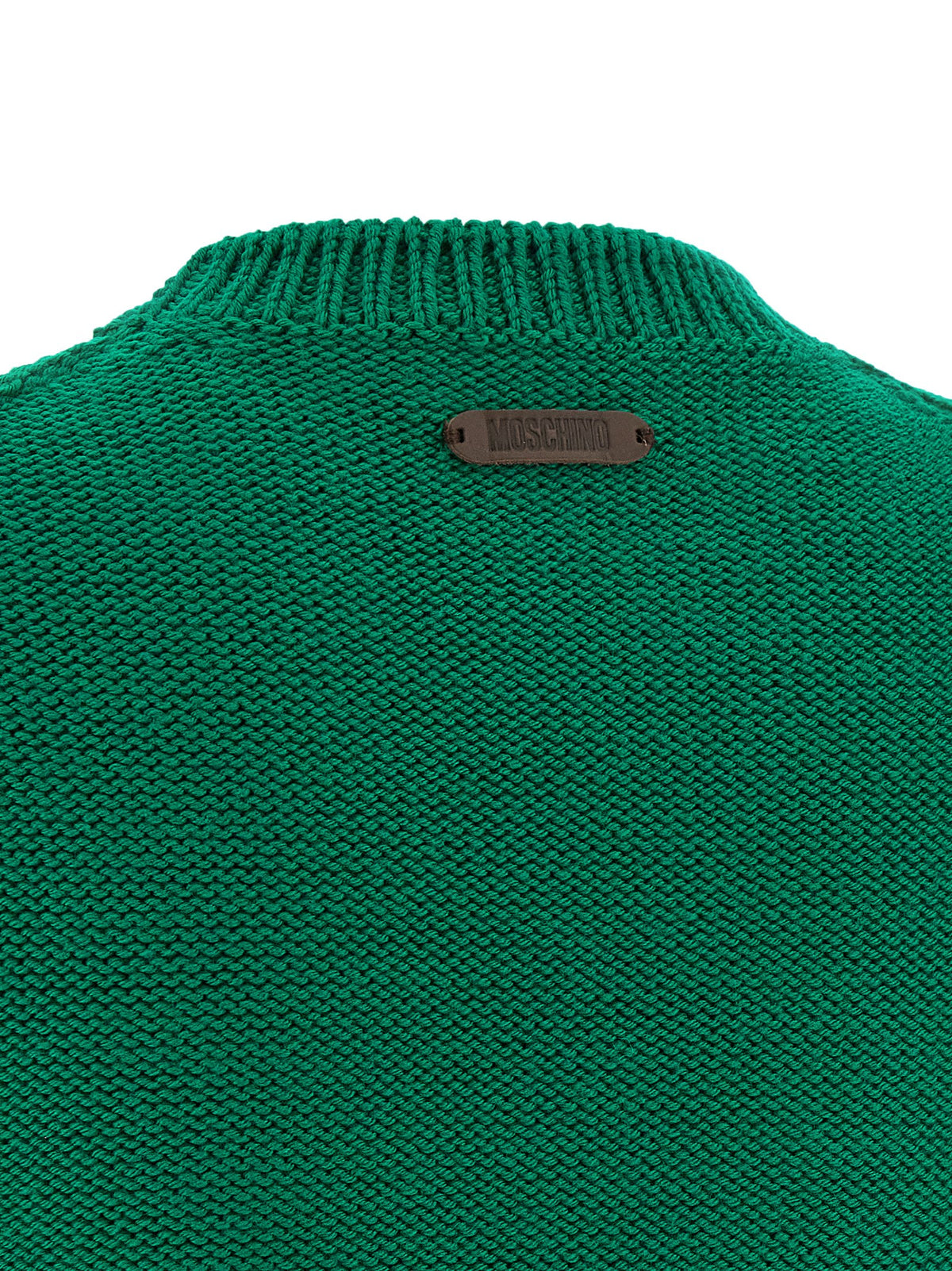 Moschino Two-Tone 100% Virgin Wool Oversized Sweater – Lamb Graphic, Contrast Elbow Patch, Leather Logo, Romania