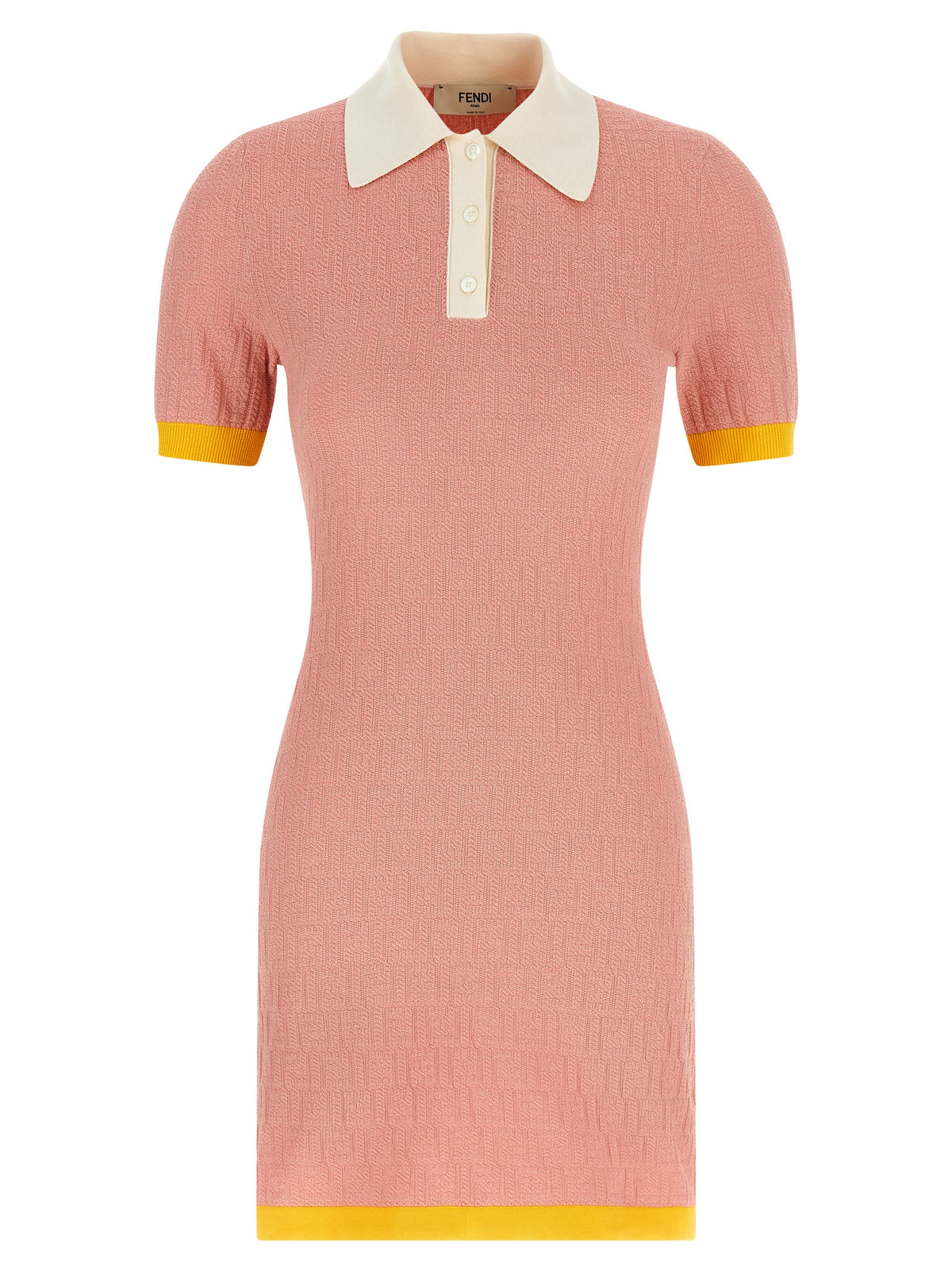 Fendi Multicolor Cotton-Silk FF Jacquard Mini Dress – Polo Collar, Color-Block, Italian