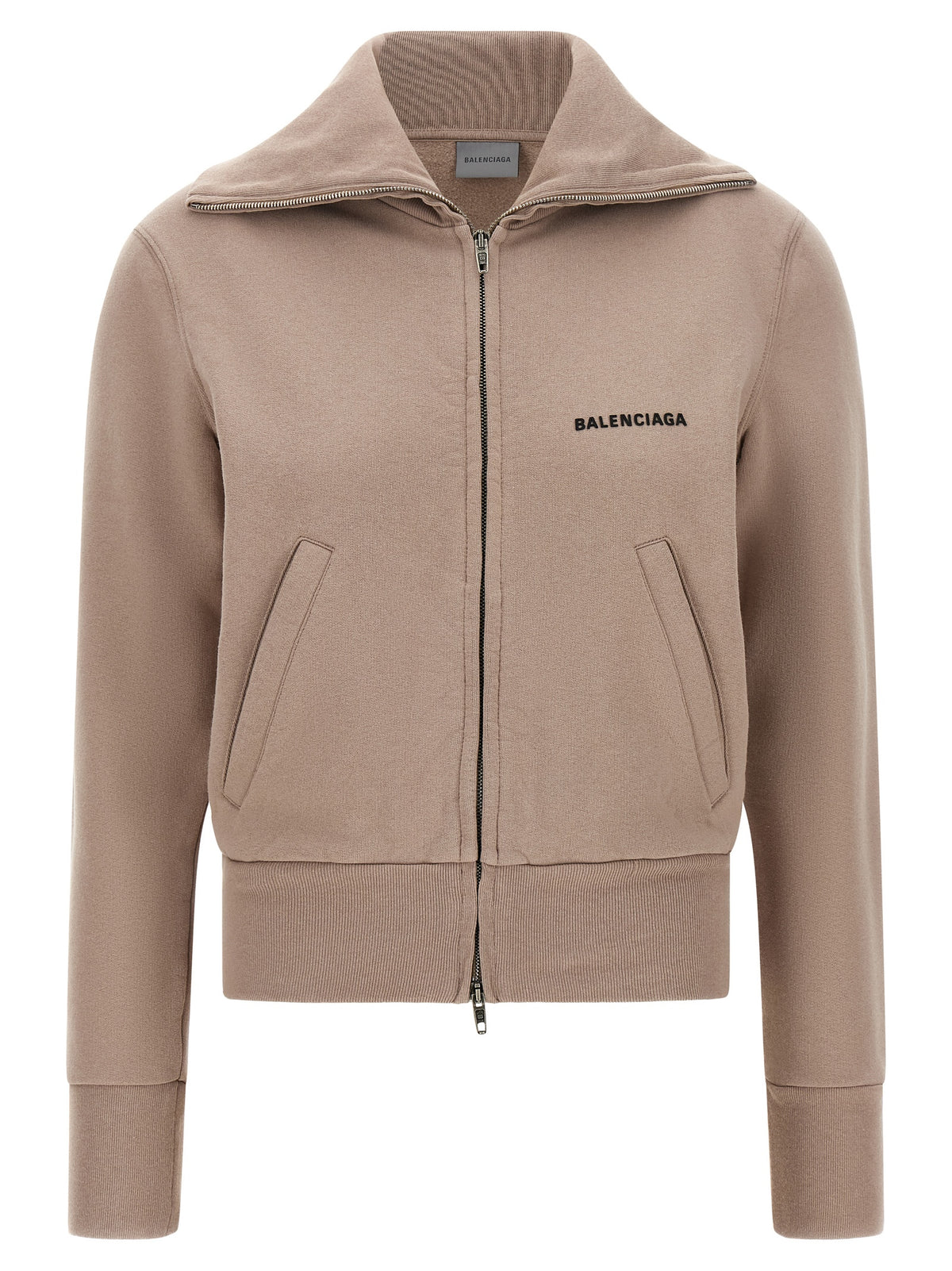 Balenciaga Pink Cotton 'Slim Zip' Sweatshirt – Wide Collar, Double Zip, Embroidered Logo, Portuguese