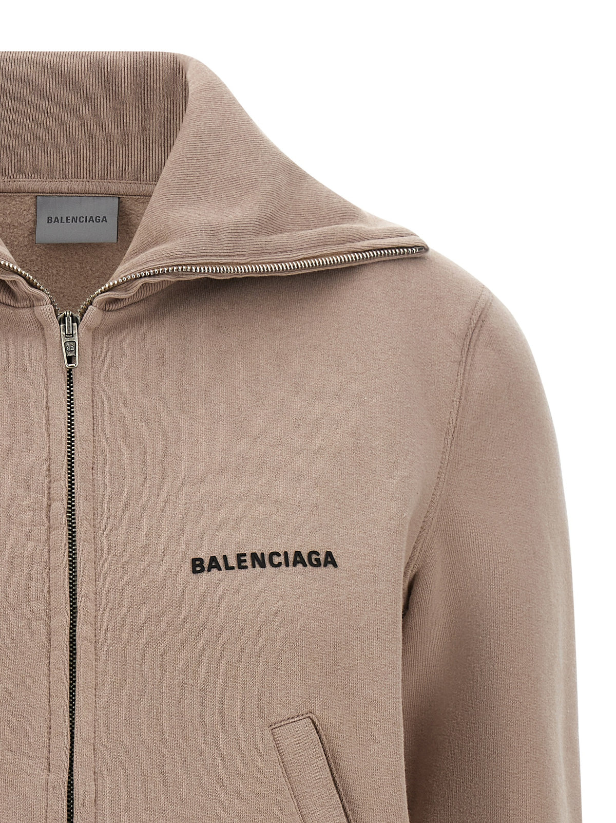 Balenciaga Pink Cotton 'Slim Zip' Sweatshirt – Wide Collar, Double Zip, Embroidered Logo, Portuguese