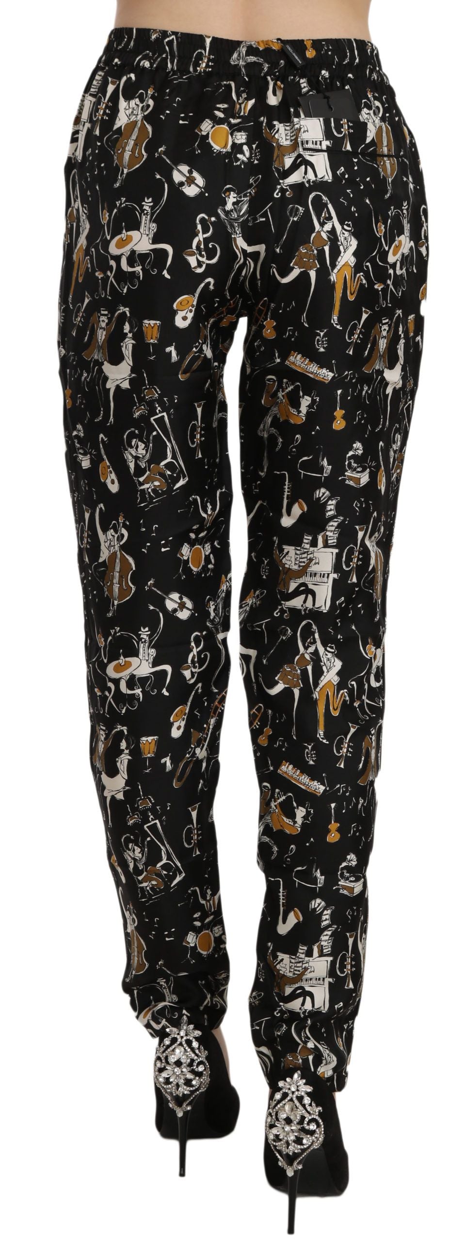 Dolce & Gabbana Black Jazz Club Print High-Waisted Tapered Trousers
