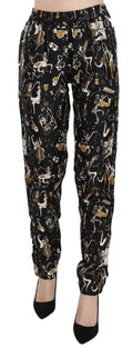 Dolce & Gabbana Black Jazz Club Print High-Waisted Tapered Trousers