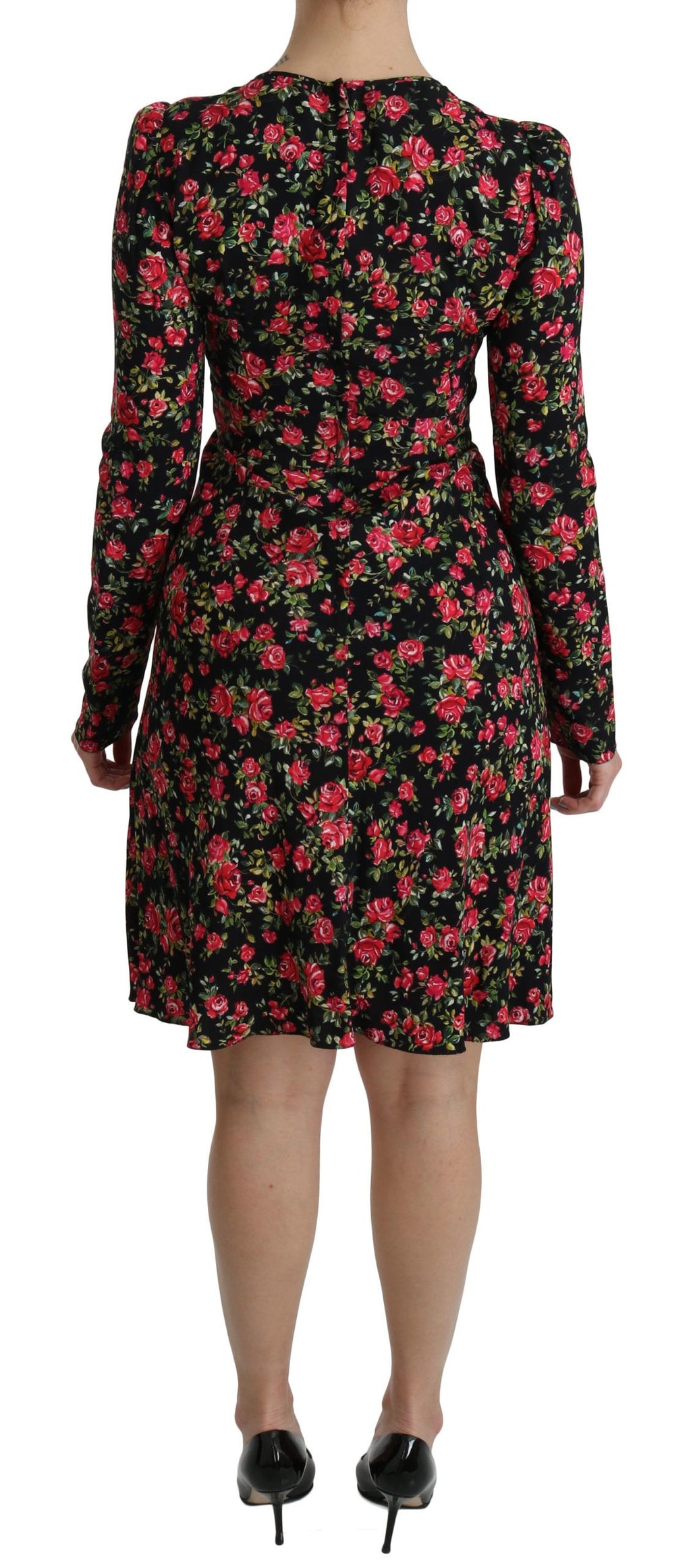 Dolce & Gabbana Black Floral Long-sleeved Knee-length Dress – Viscose