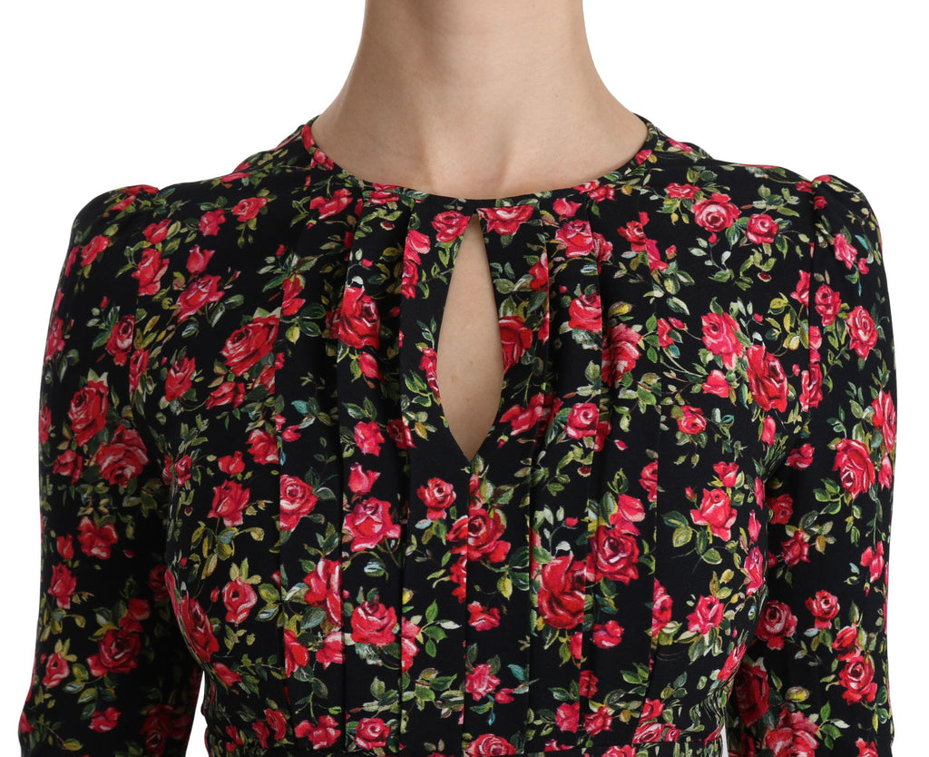 Dolce & Gabbana Black Floral Long-sleeved Knee-length Dress – Viscose