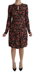 Dolce & Gabbana Black Floral Long-sleeved Knee-length Dress – Viscose
