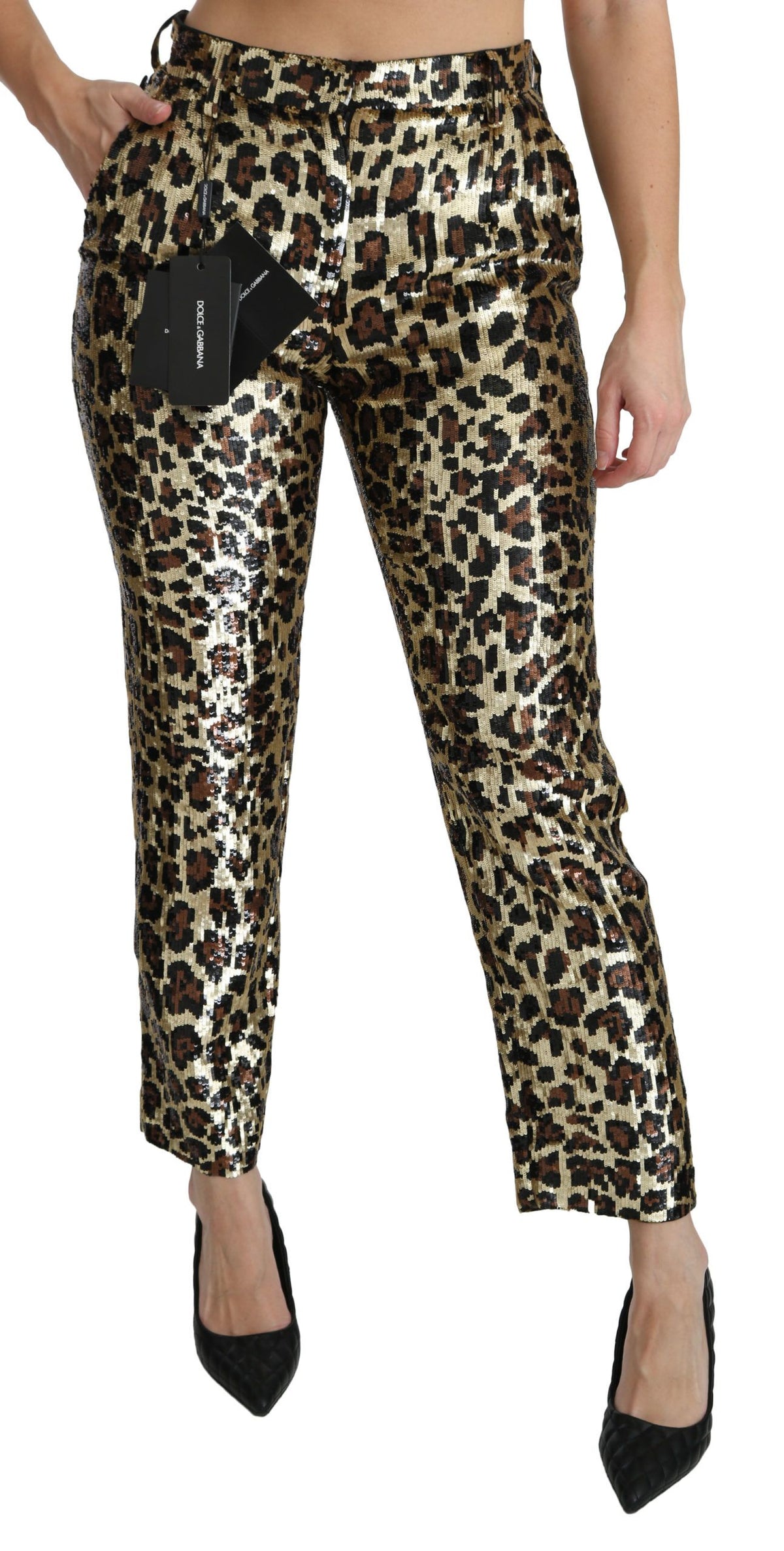 Dolce & Gabbana Brown Leopard Sequin High-waisted Trousers