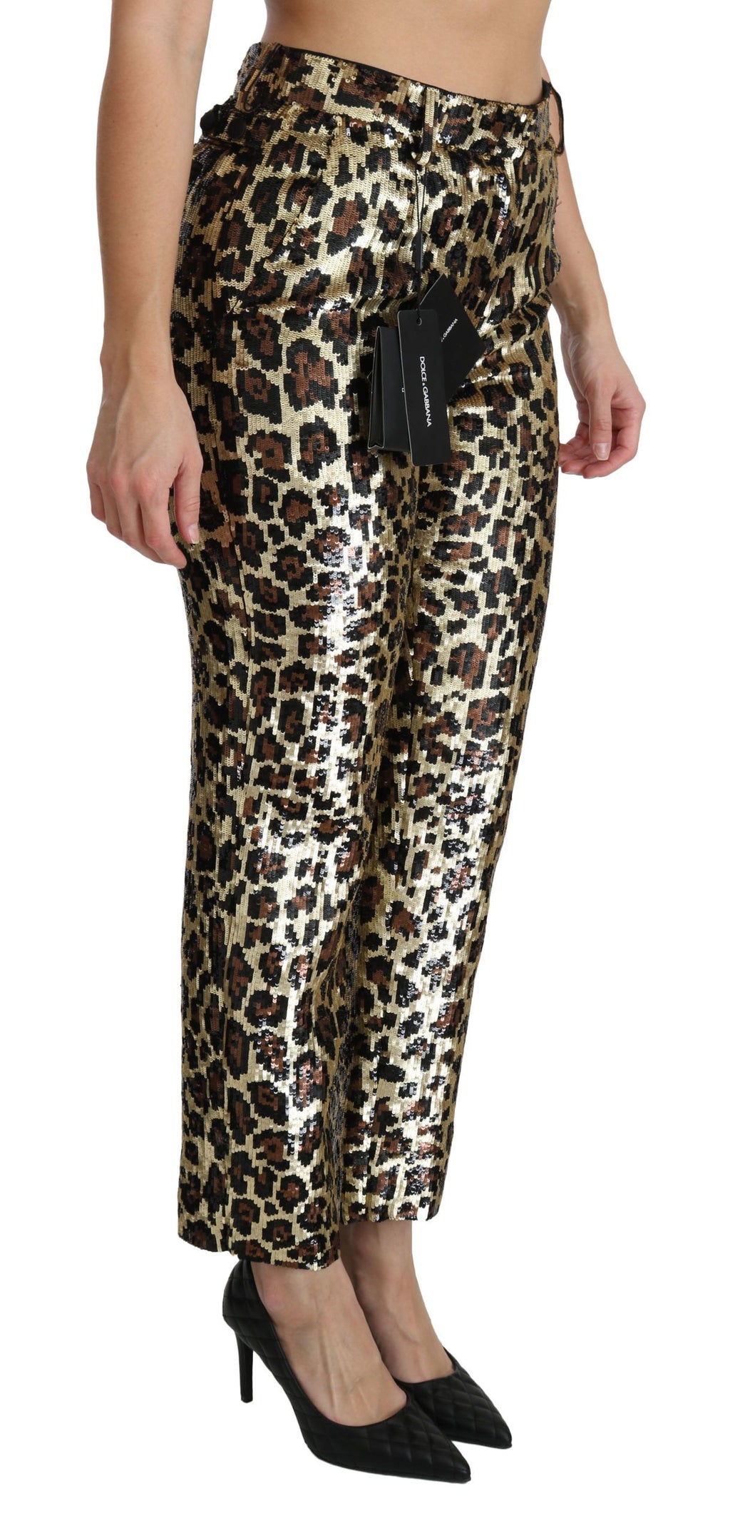 Dolce & Gabbana Brown Leopard Sequin High-waisted Trousers