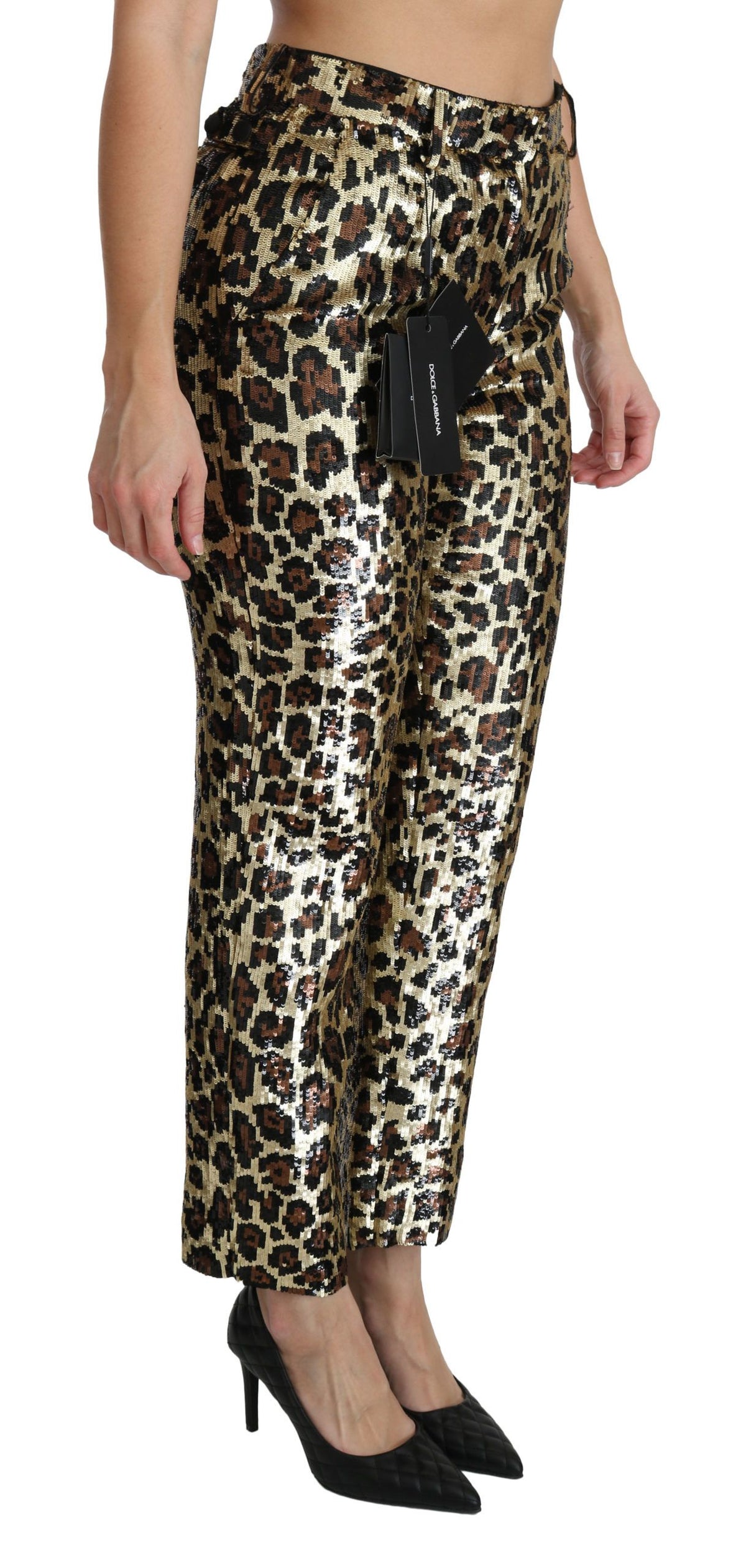 Dolce & Gabbana Brown Leopard Sequin High-waisted Trousers