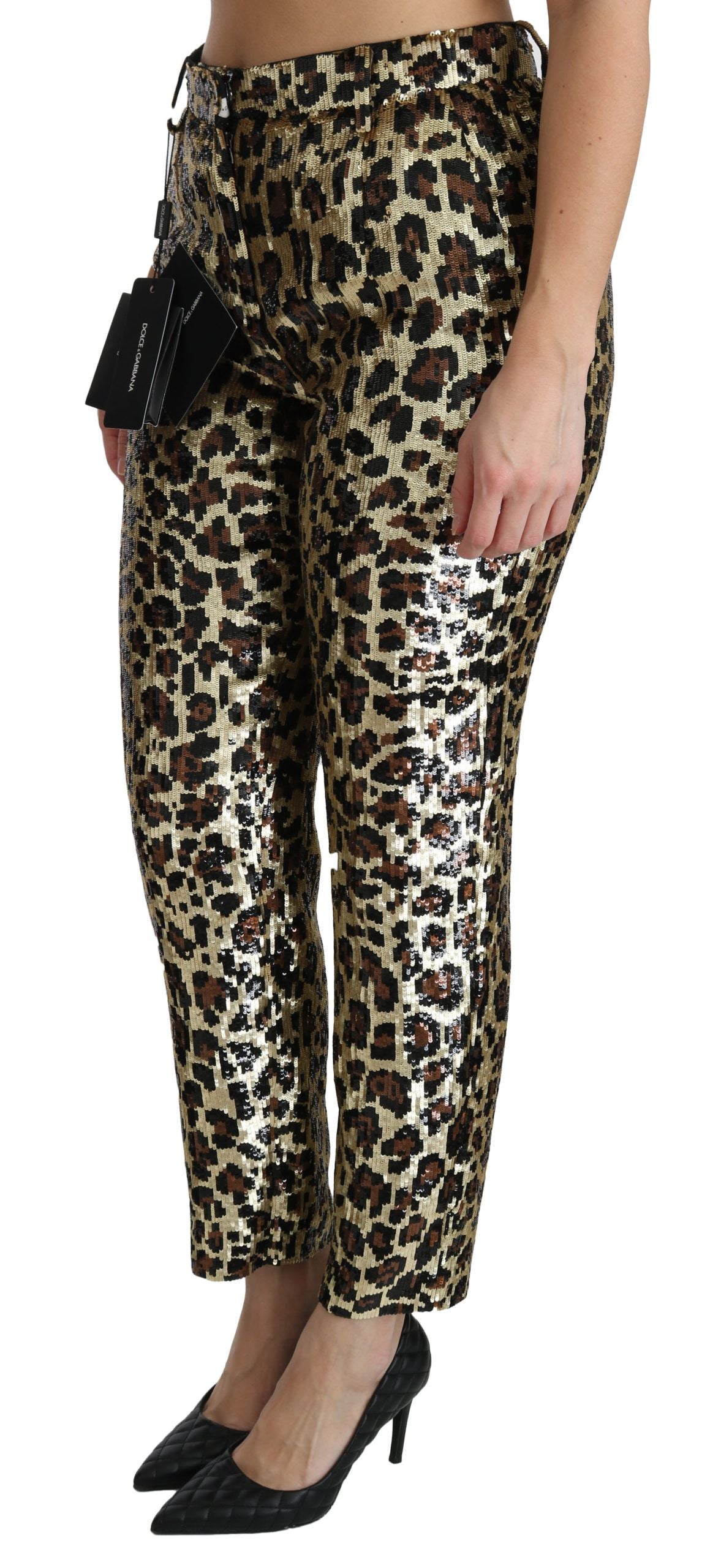 Dolce & Gabbana Brown Leopard Sequin High-waisted Trousers