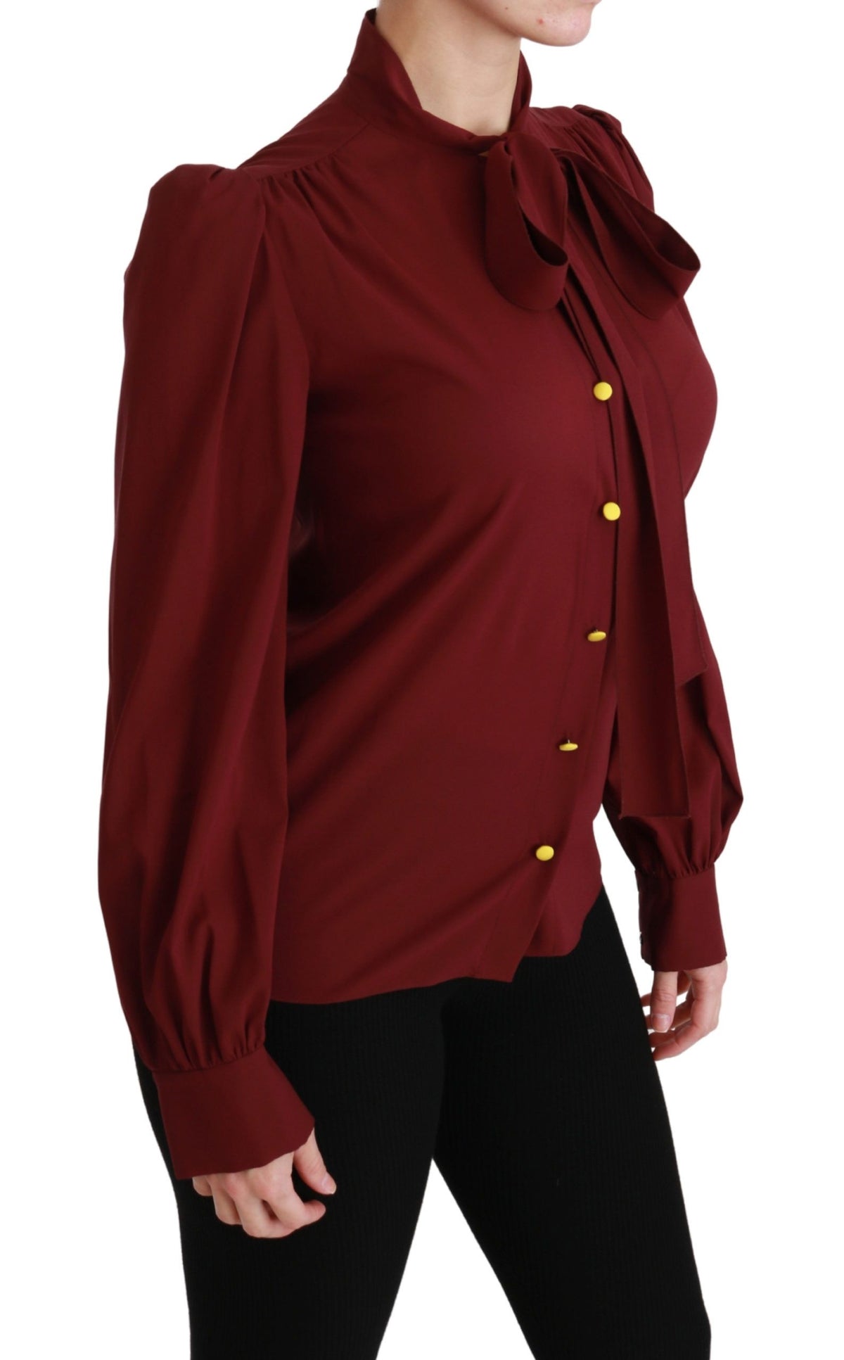 Dolce & Gabbana Bordeaux Silk Long-Sleeved Shirt Blouse – 94% Silk