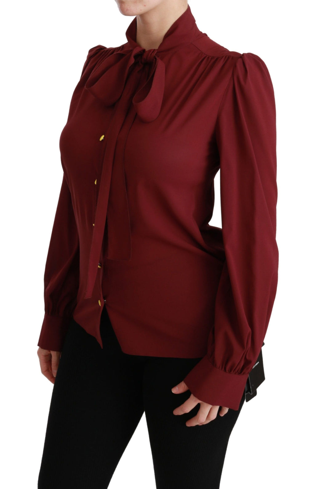 Dolce & Gabbana Bordeaux Silk Long-Sleeved Shirt Blouse – 94% Silk