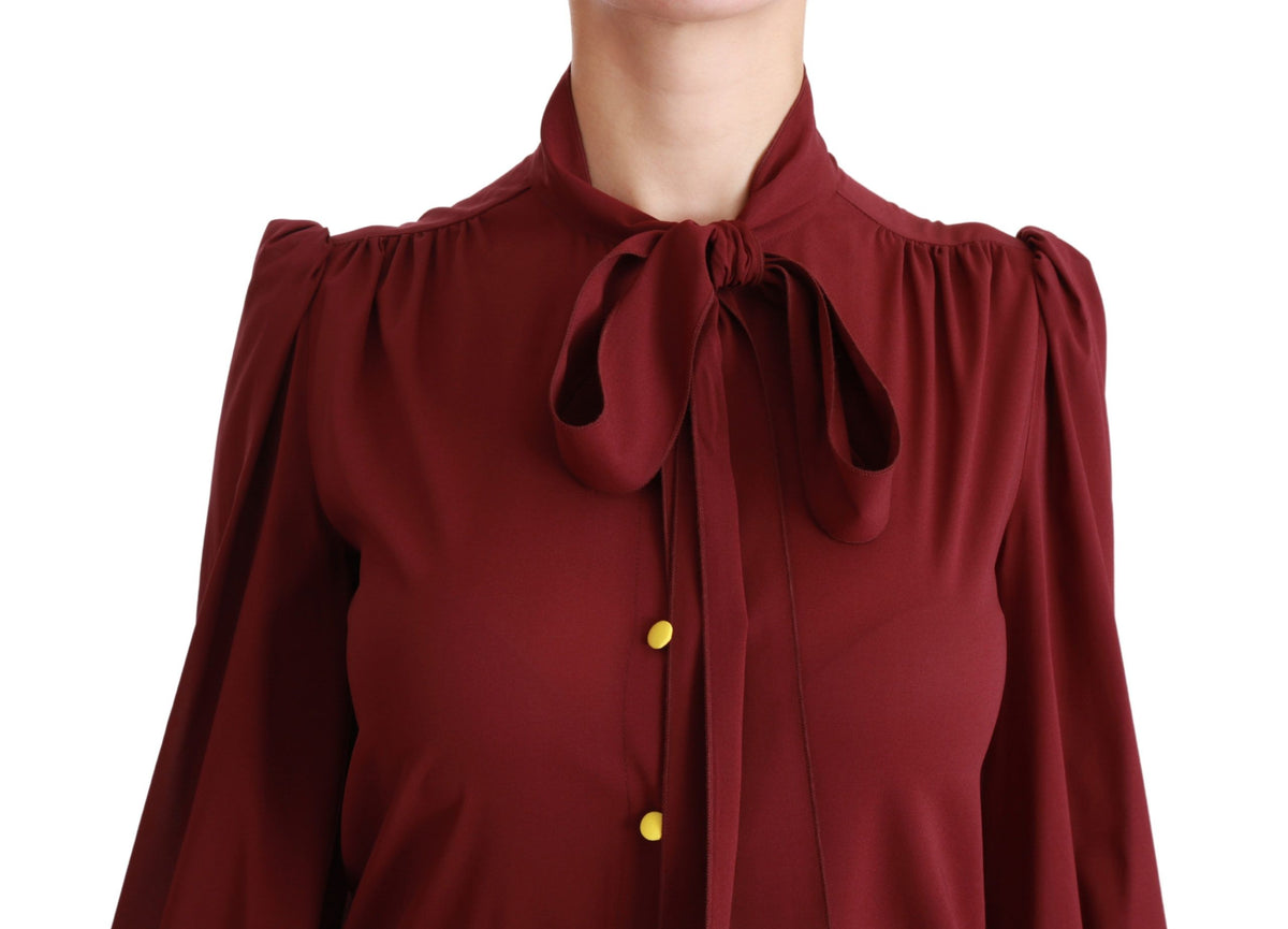 Dolce & Gabbana Bordeaux Silk Long-Sleeved Shirt Blouse – 94% Silk