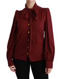 Dolce & Gabbana Bordeaux Silk Long-Sleeved Shirt Blouse – 94% Silk