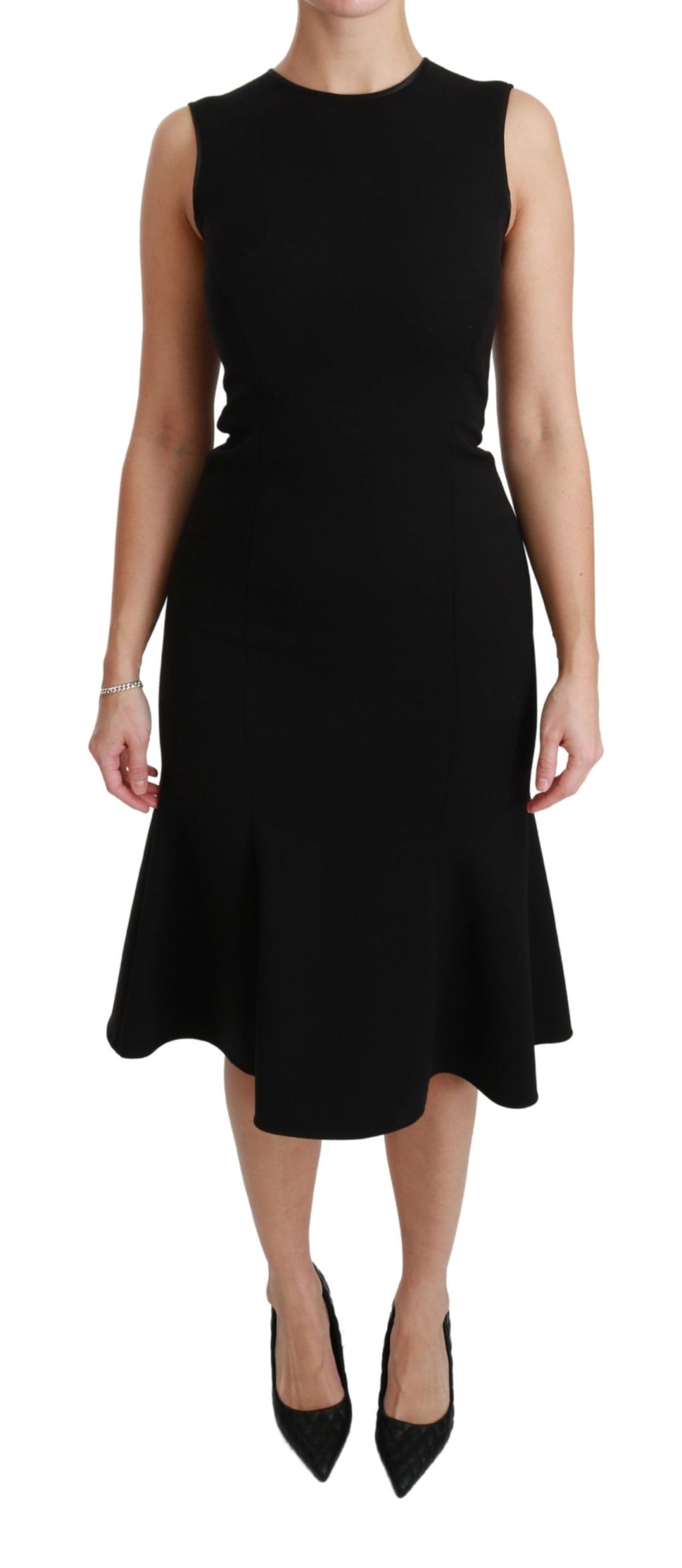 Dolce & Gabbana Black Wool Stretch Fit & Flare Dress – Back Zipper