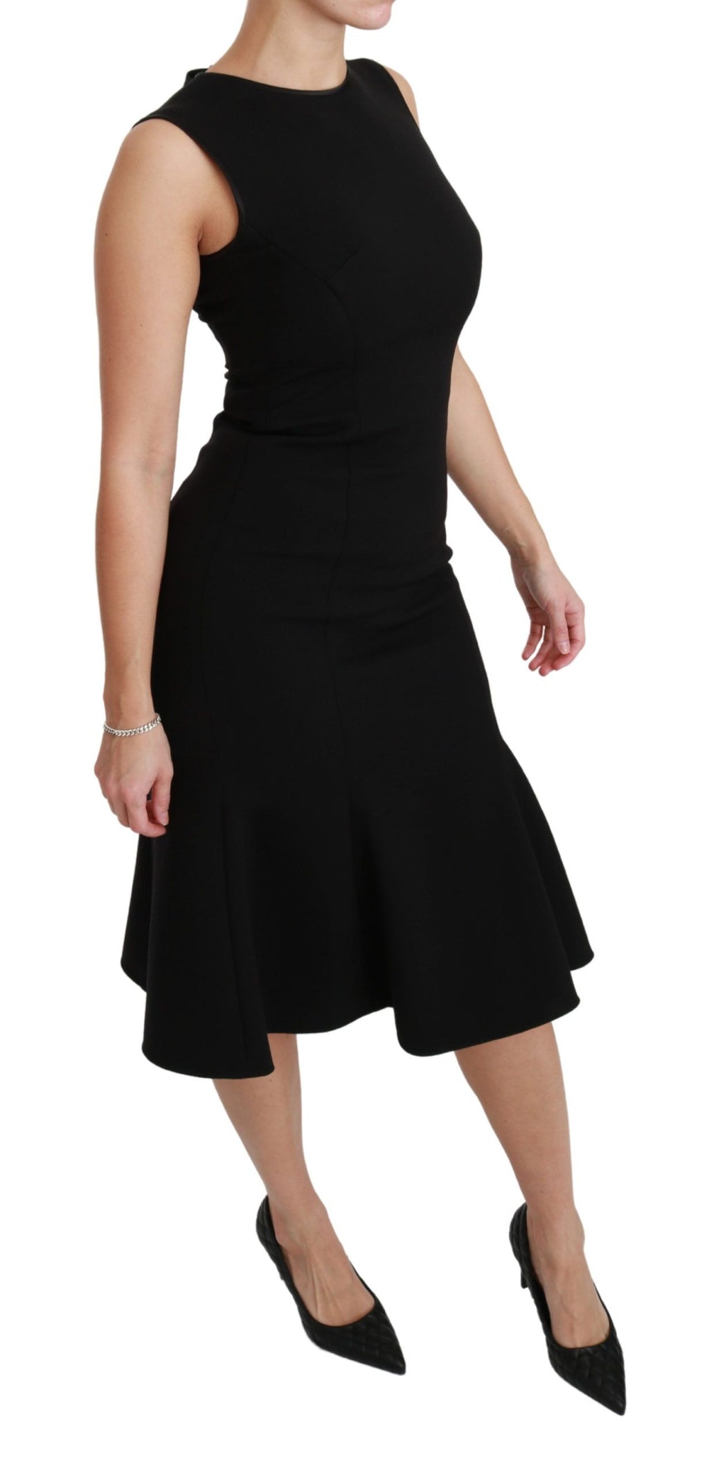Dolce & Gabbana Black Wool Stretch Fit & Flare Dress – Back Zipper