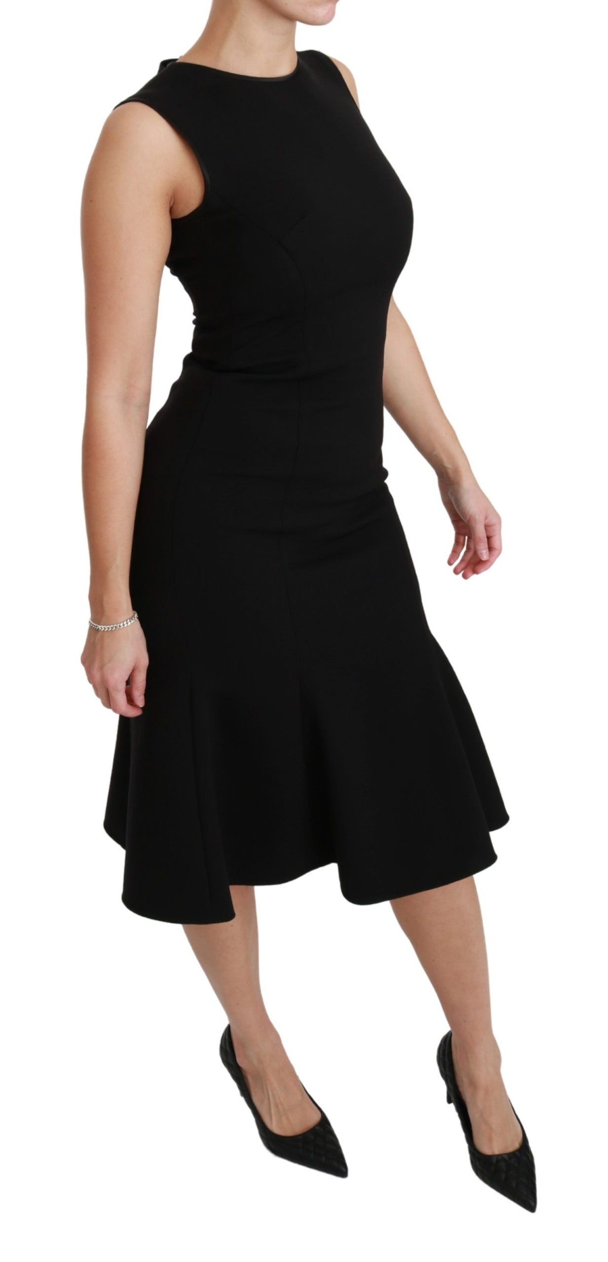 Dolce & Gabbana Black Wool Stretch Fit & Flare Dress – Back Zipper
