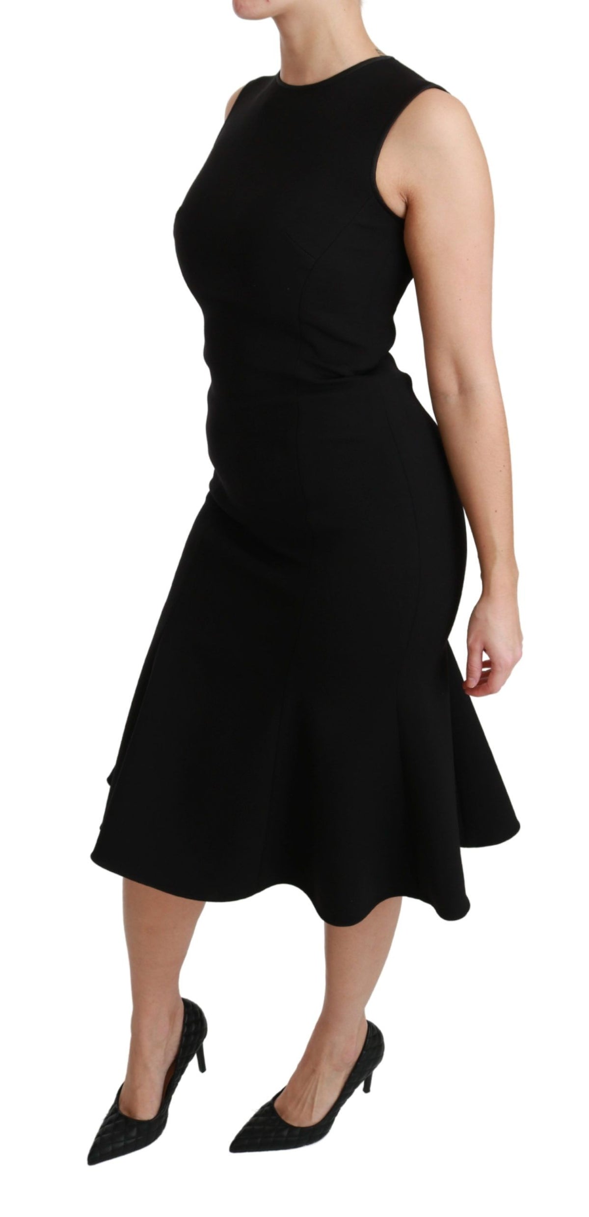Dolce & Gabbana Black Wool Stretch Fit & Flare Dress – Back Zipper