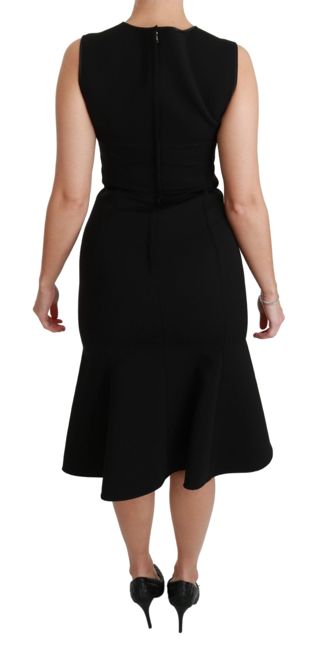 Dolce & Gabbana Black Wool Stretch Fit & Flare Dress – Back Zipper