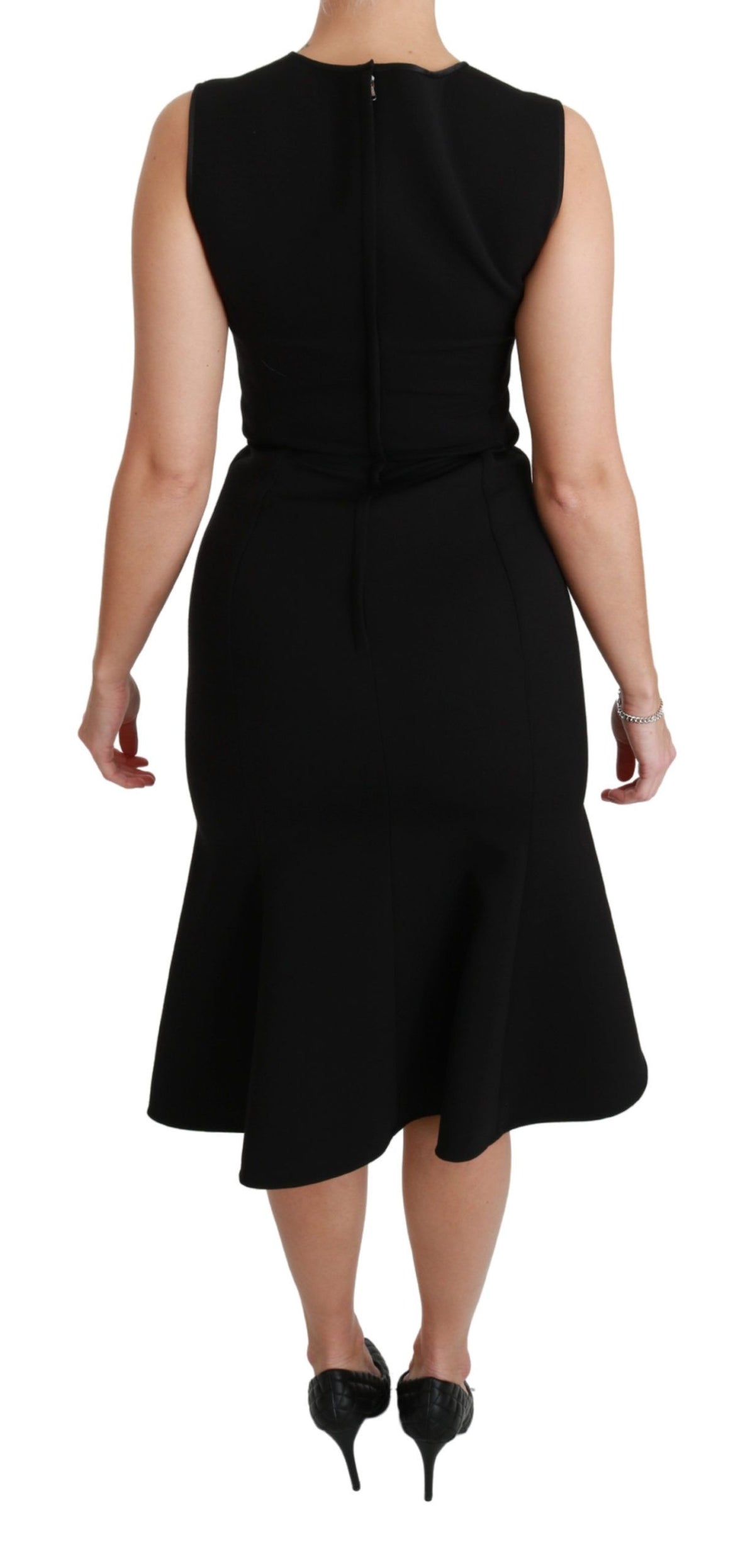Dolce & Gabbana Black Wool Stretch Fit & Flare Dress – Back Zipper